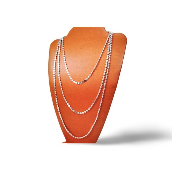 Stylish Silver Tone Rice Bead 27” Opera Triple Layer Chain Necklace JW1543 - Picture 3 of 4